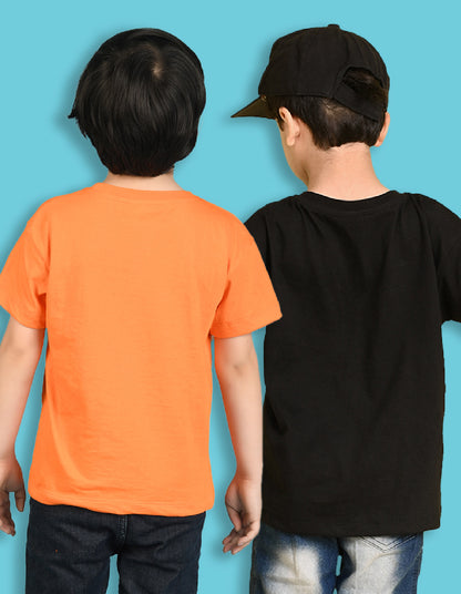 Nusyl Boys Orange & Black Solid  Oversized T-Shirt - Pack of 2