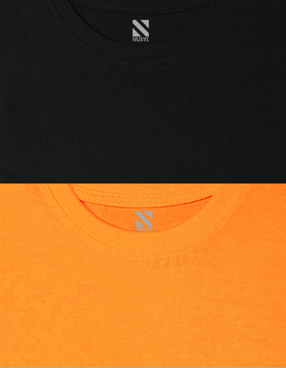 Nusyl Boys Orange & Black Solid  Oversized T-Shirt - Pack of 2