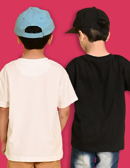Nusyl Boys White & Black Solid  Oversized T-Shirt - Pack of 2