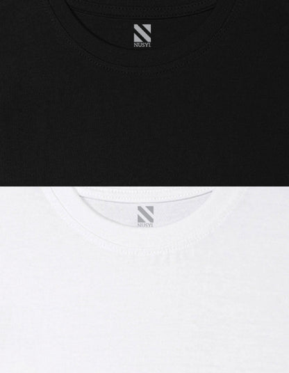 Nusyl Boys White & Black Solid  Oversized T-Shirt - Pack of 2