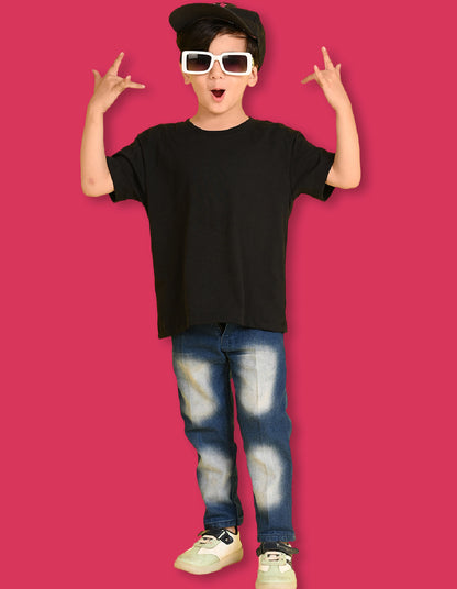 Nusyl Boys White & Black Solid  Oversized T-Shirt - Pack of 2