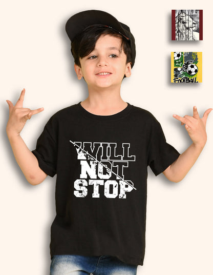 Nusyl Boys Wine & Black & Yellow Football & Text Printed Oversized T-Shirt - Pack of 3