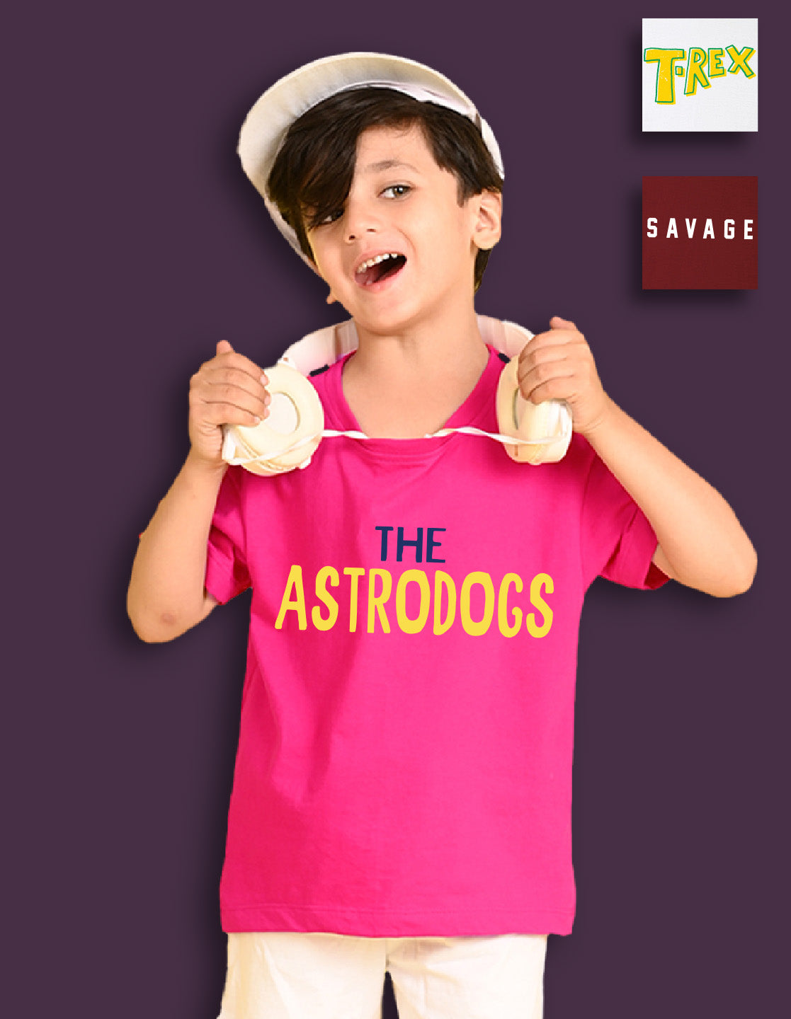 Nusyl Boys White & Wine & Hot Pink Astrodogs & Text Printed Oversized T-Shirt - Pack of 3