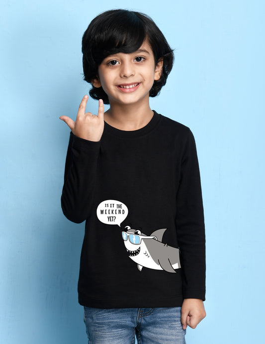 Nusyl Black Biowashed Cotton Full Sleeve T-shirt