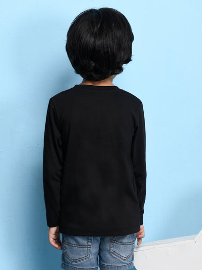 Nusyl Black Biowashed Cotton Full Sleeve T-shirt