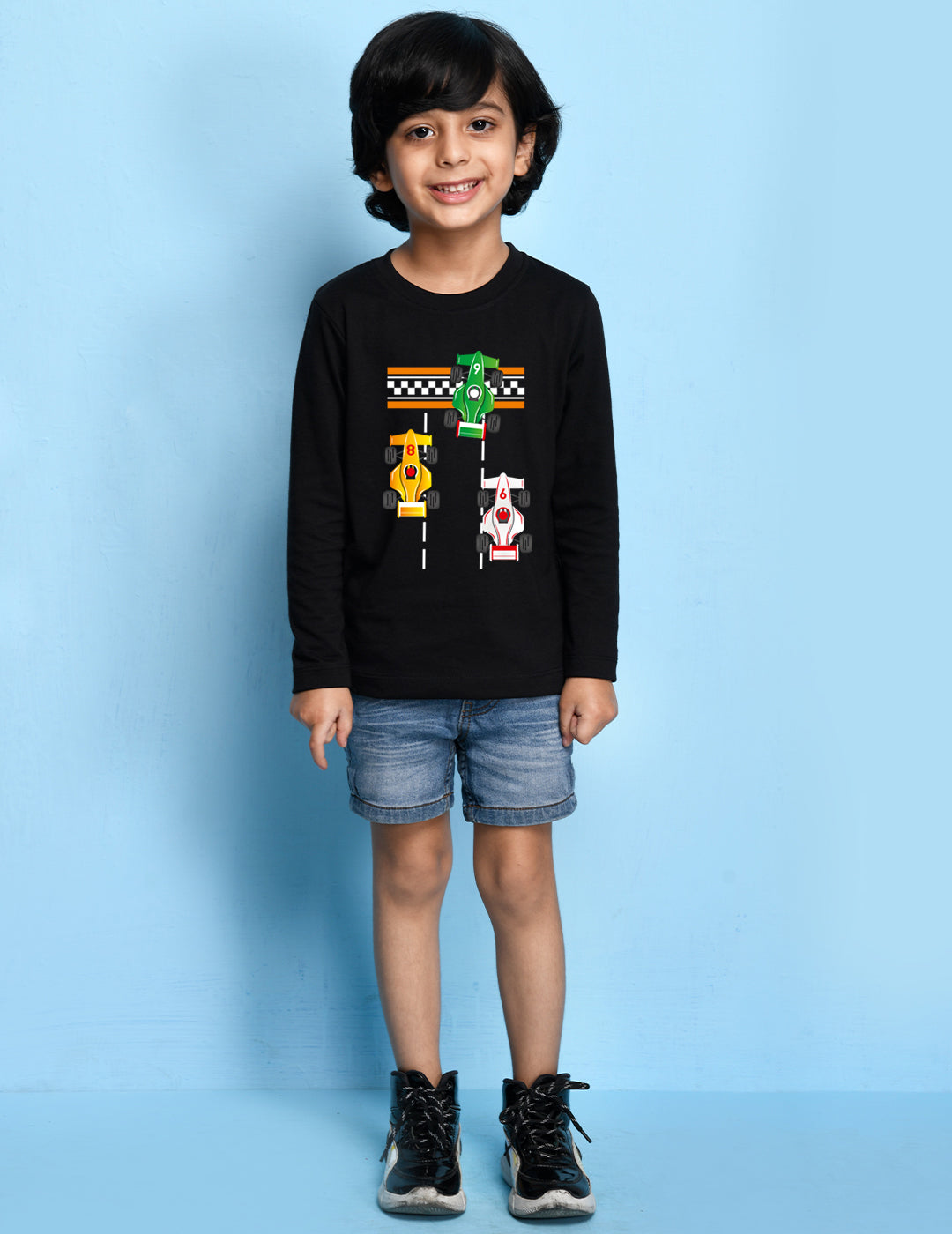 Nusyl Black Biowashed Cotton Full Sleeve T-shirt