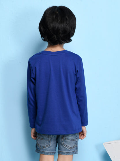 Nusyl Royal Blue Biowashed Cotton Full Sleeve T-shirt