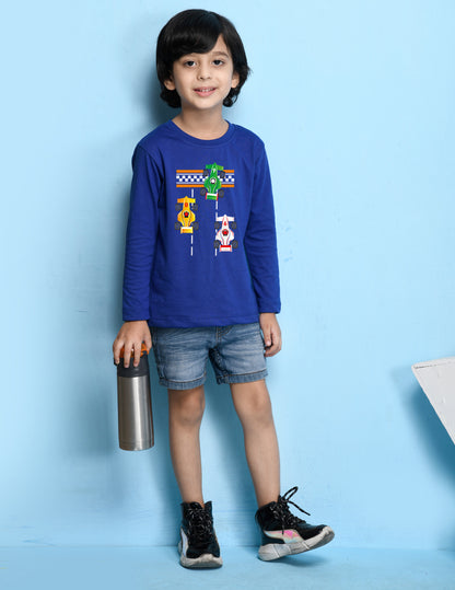 Nusyl Royal Blue Biowashed Cotton Full Sleeve T-shirt