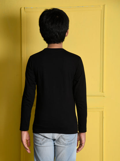 Nusyl Black Biowashed Cotton Full Sleeve T-shirt