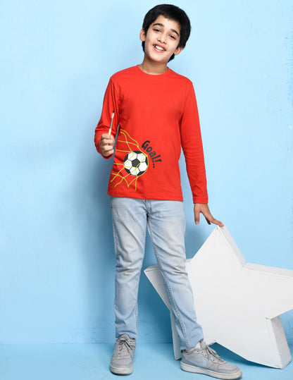 Nusyl Red Biowashed Cotton Full Sleeve T-shirt