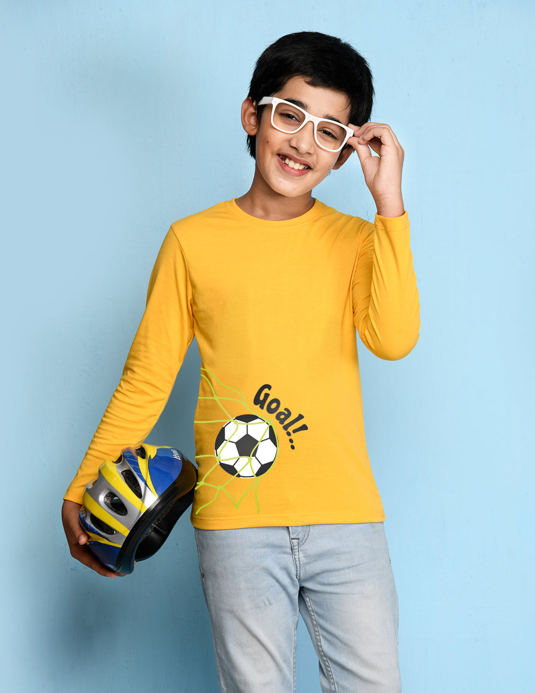 Nusyl Yellow Biowashed Cotton Full Sleeve T-shirt