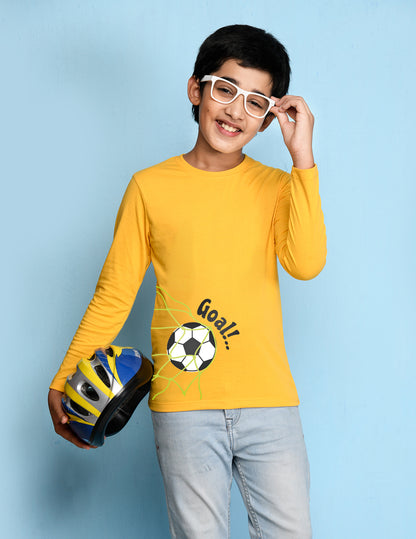 Nusyl Yellow Biowashed Cotton Full Sleeve T-shirt
