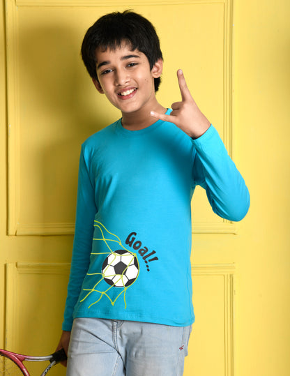 Nusyl Sky Blue Biowashed Cotton Full Sleeve T-shirt