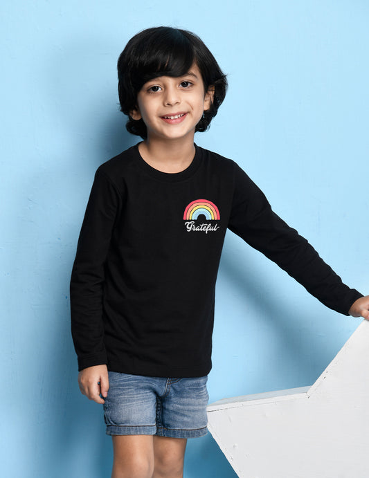 Nusyl Black Biowashed Cotton Full Sleeve T-shirt