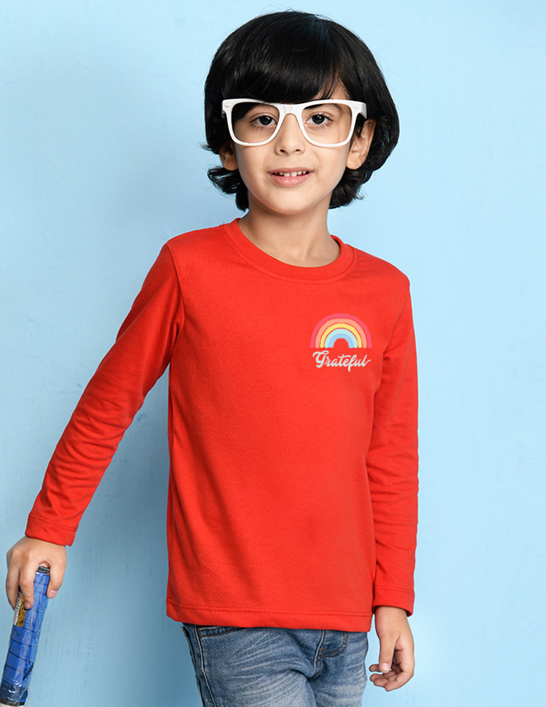 Nusyl Red Biowashed Cotton Full Sleeve T-shirt