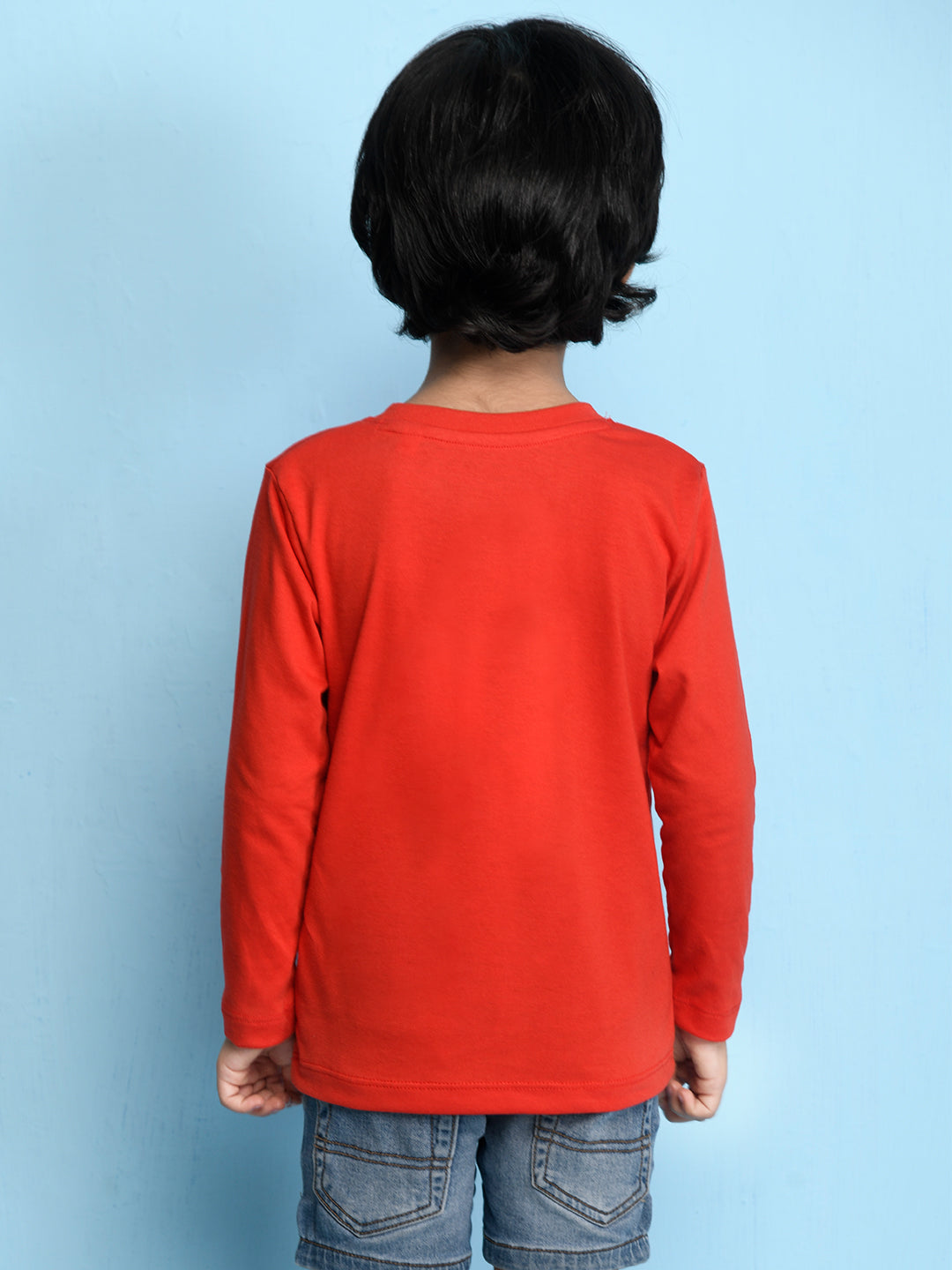 Nusyl Red Biowashed Cotton Full Sleeve T-shirt