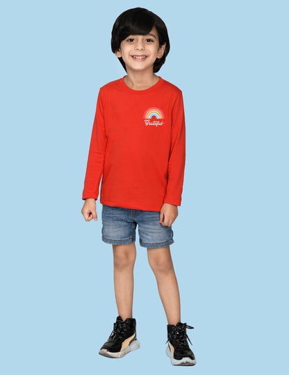 Nusyl Red Biowashed Cotton Full Sleeve T-shirt