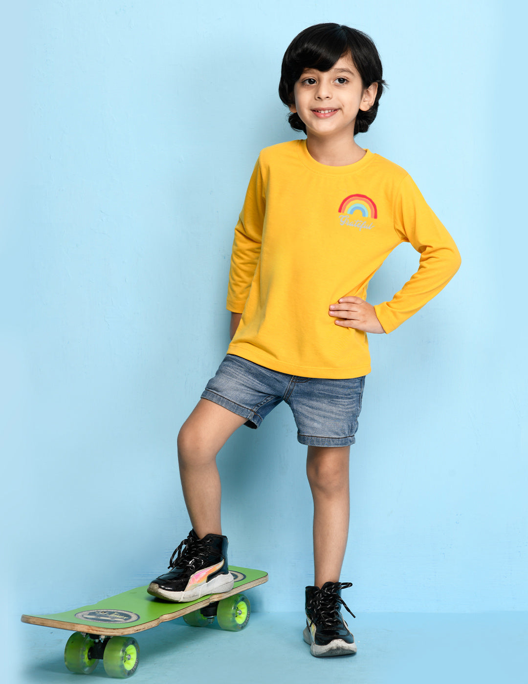 Nusyl Yellow Biowashed Cotton Full Sleeve T-shirt