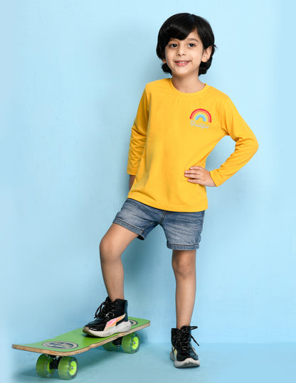 Nusyl Yellow Biowashed Cotton Full Sleeve T-shirt