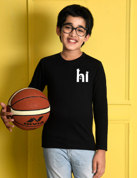 Nusyl Black Biowashed Cotton Full Sleeve T-shirt