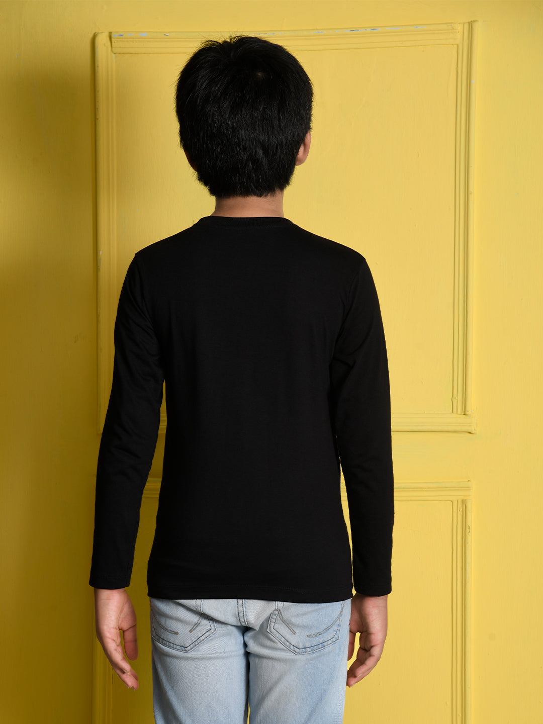 Nusyl Black Biowashed Cotton Full Sleeve T-shirt