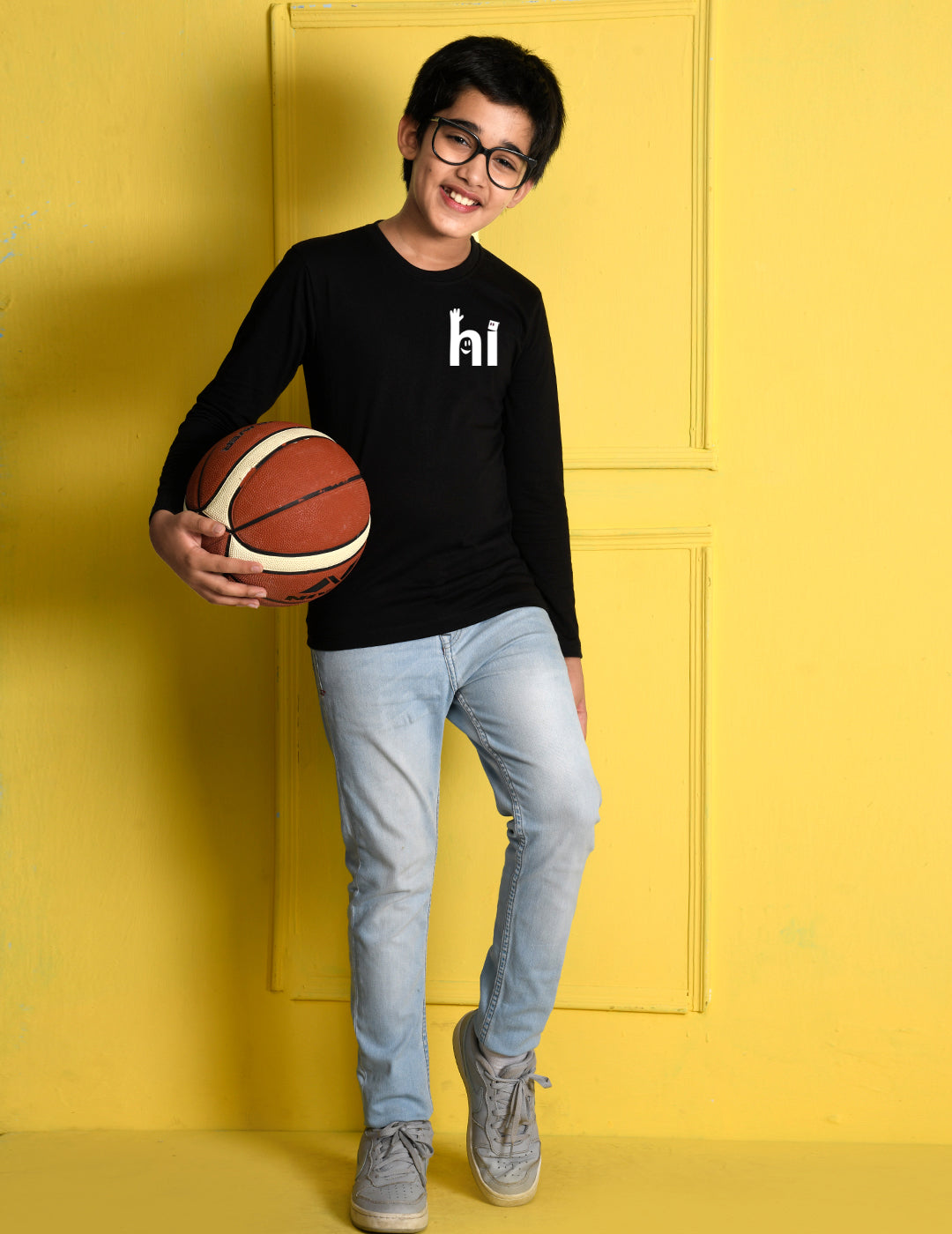 Nusyl Black Biowashed Cotton Full Sleeve T-shirt