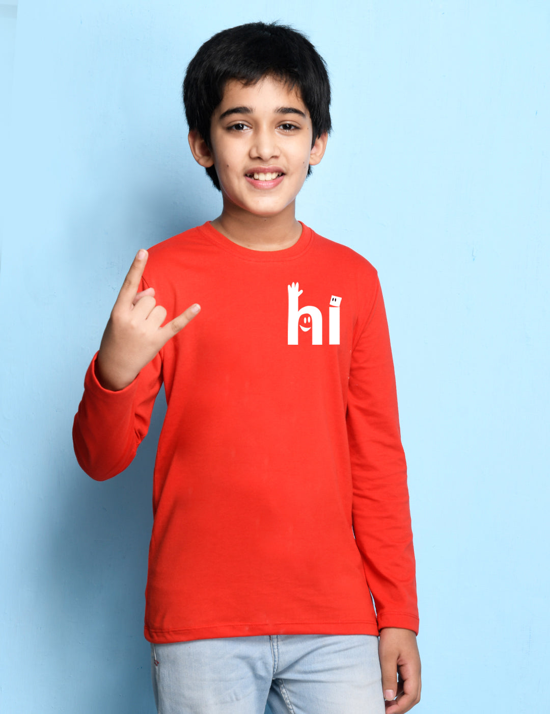 Nusyl Red Biowashed Cotton Full Sleeve T-shirt