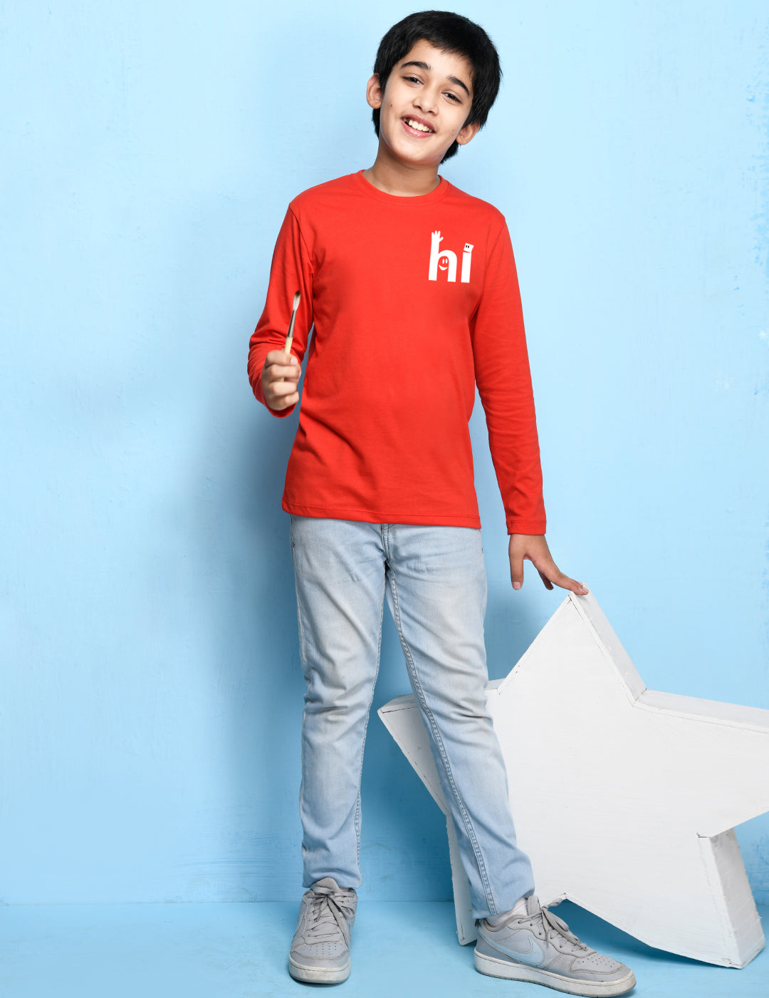 Nusyl Red Biowashed Cotton Full Sleeve T-shirt