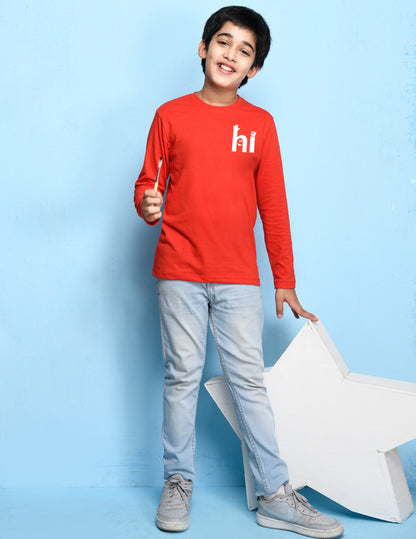 Nusyl Red Biowashed Cotton Full Sleeve T-shirt