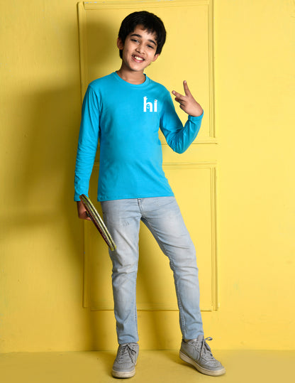Nusyl Sky Blue Biowashed Cotton Full Sleeve T-shirt