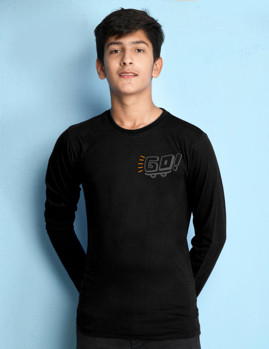 Nusyl Black Biowashed Cotton Full Sleeve T-shirt