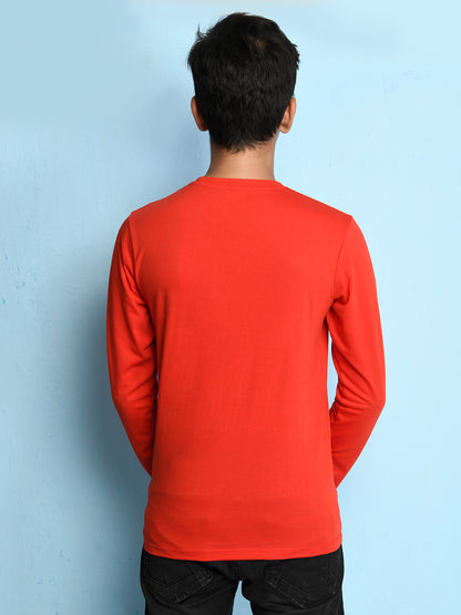 Nusyl Red Biowashed Cotton Full Sleeve T-shirt