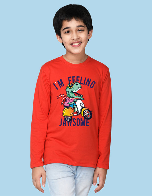 NUSYL Boy's Red I'm Feeling Text Printed Regular Fit T-Shirt