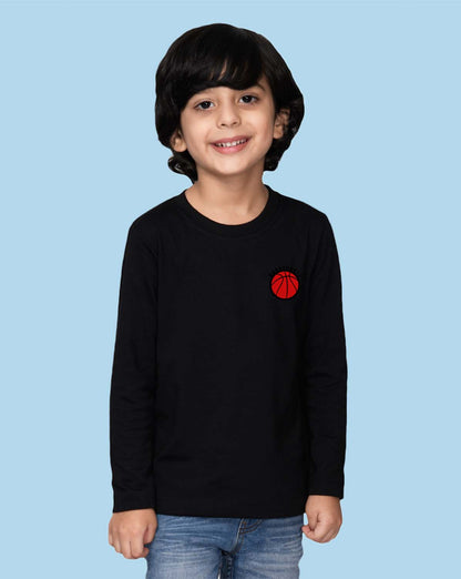 Nusyl Black Basketball Printed Full Sleeve Cotton T-Shirts for Boys