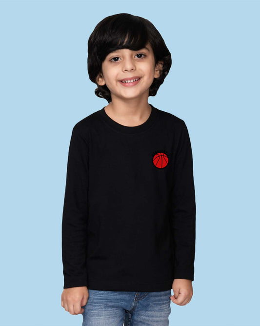 Nusyl Black Basketball Printed Full Sleeve Cotton T-Shirts for Boys