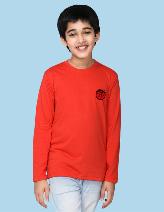 NUSYL Boy's Red Basketball Text Printed Regular Fit T-Shirt