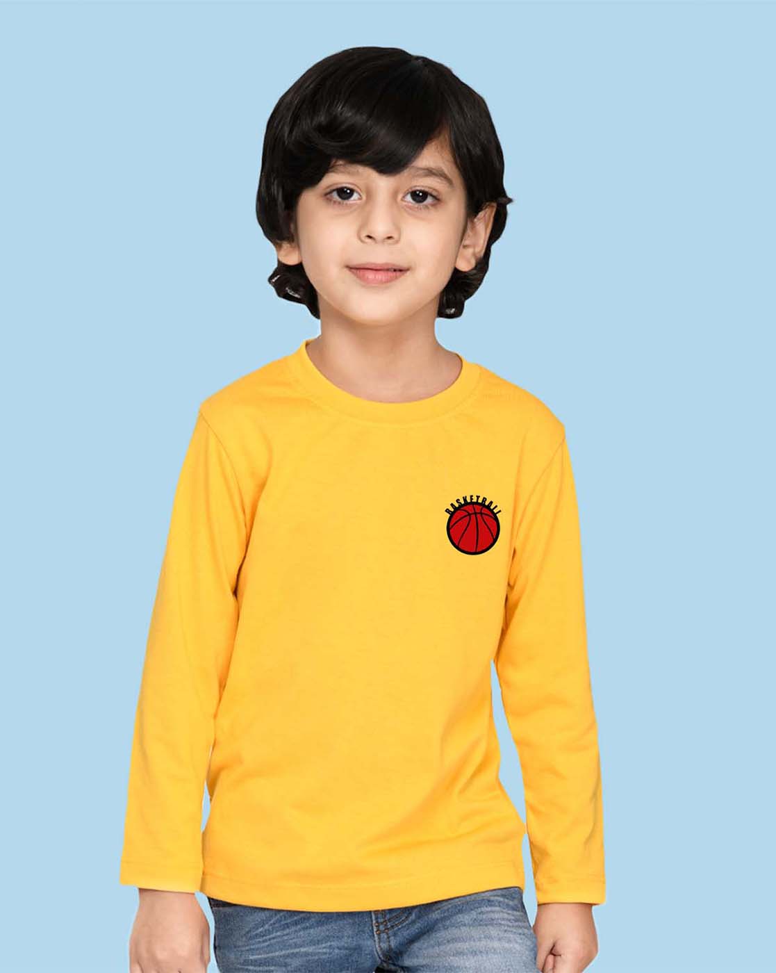 Nusyl Yellow Basketball Printed Full Sleeve Cotton T-Shirts for Boys