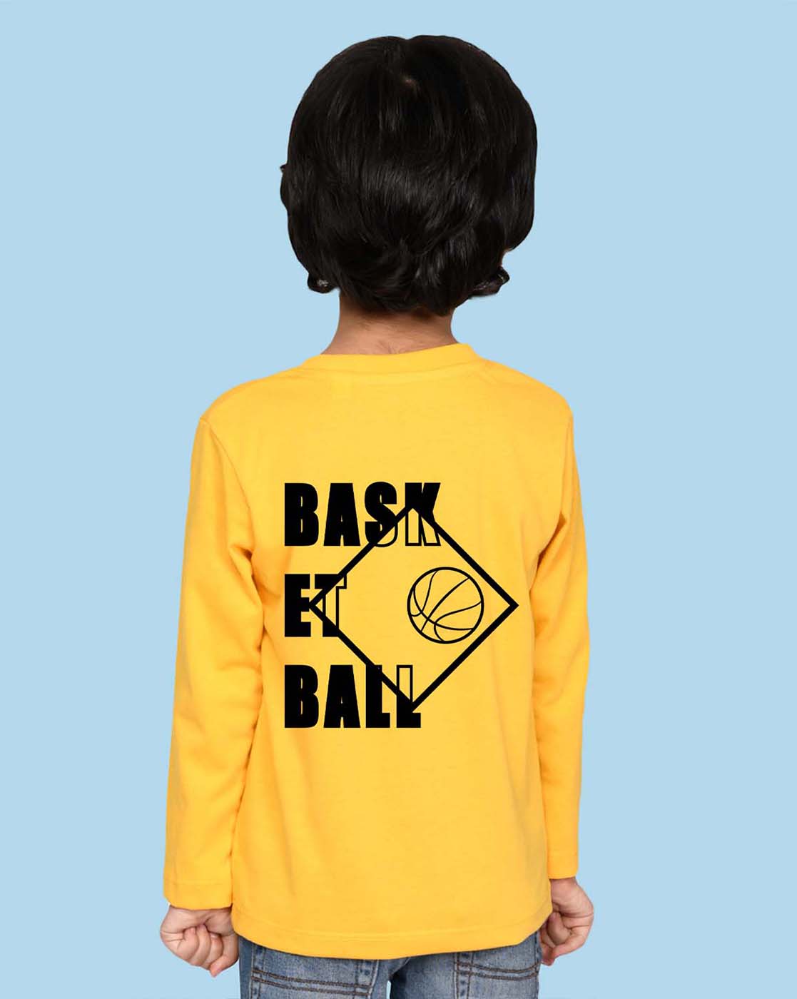 Nusyl Yellow Basketball Printed Full Sleeve Cotton T-Shirts for Boys