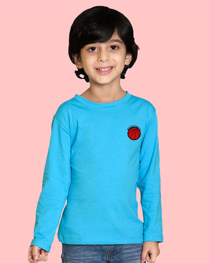 Nusyl Sky Blue Basketball Printed Full Sleeve Cotton T-Shirts for Boys