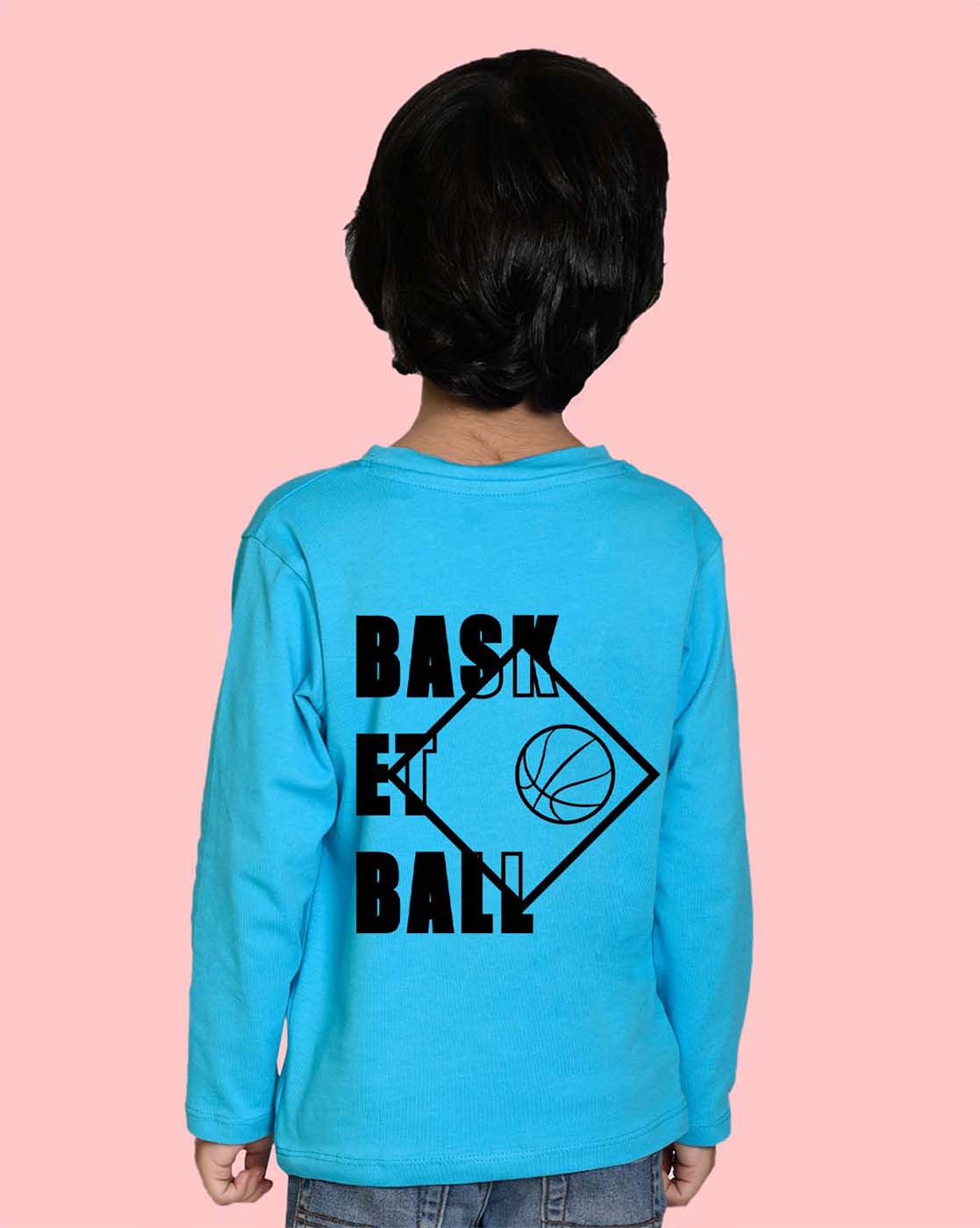 Nusyl Sky Blue Basketball Printed Full Sleeve Cotton T-Shirts for Boys