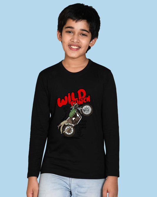Nusyl Black Bike & Text Printed Full Sleeve Cotton T-Shirts for Boys