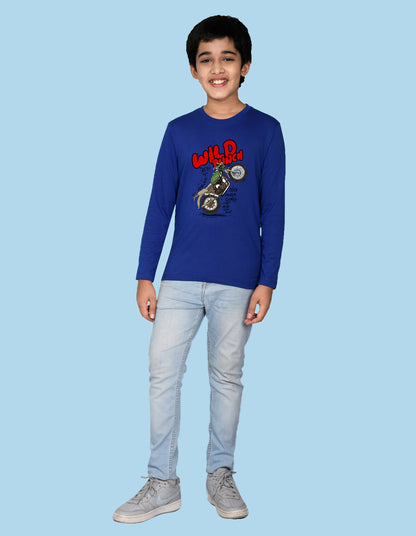 NUSYL Boy's Royal Blue Wild Punch Text Printed Regular Fit T-Shirt