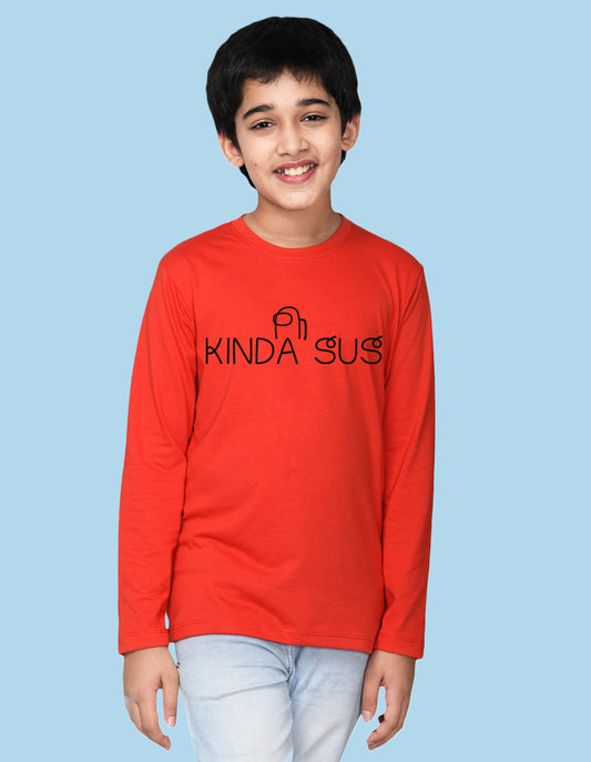 NUSYL Boy's Red Kinda Sus Text Printed Regular Fit T-Shirt