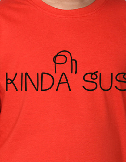 NUSYL Boy's Red Kinda Sus Text Printed Regular Fit T-Shirt