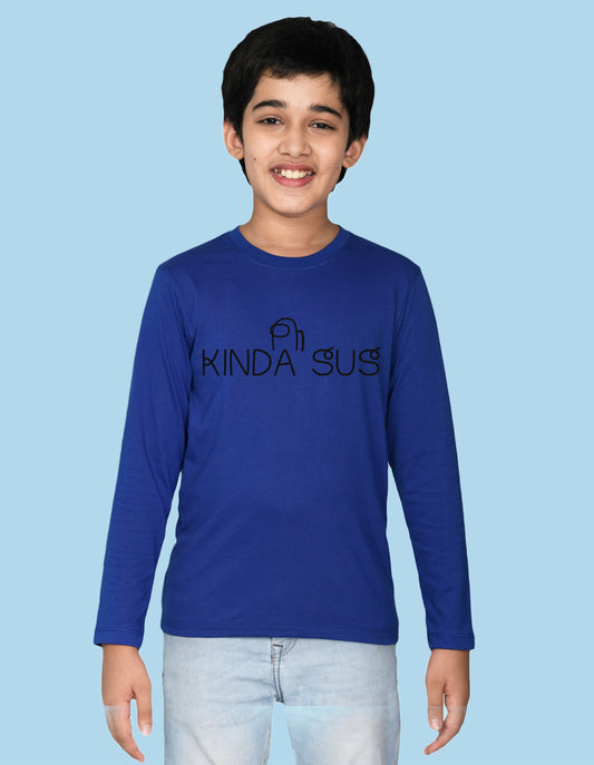 NUSYL Boy's Royal Blue Kinda Sus Text Printed Regular Fit T-Shirt