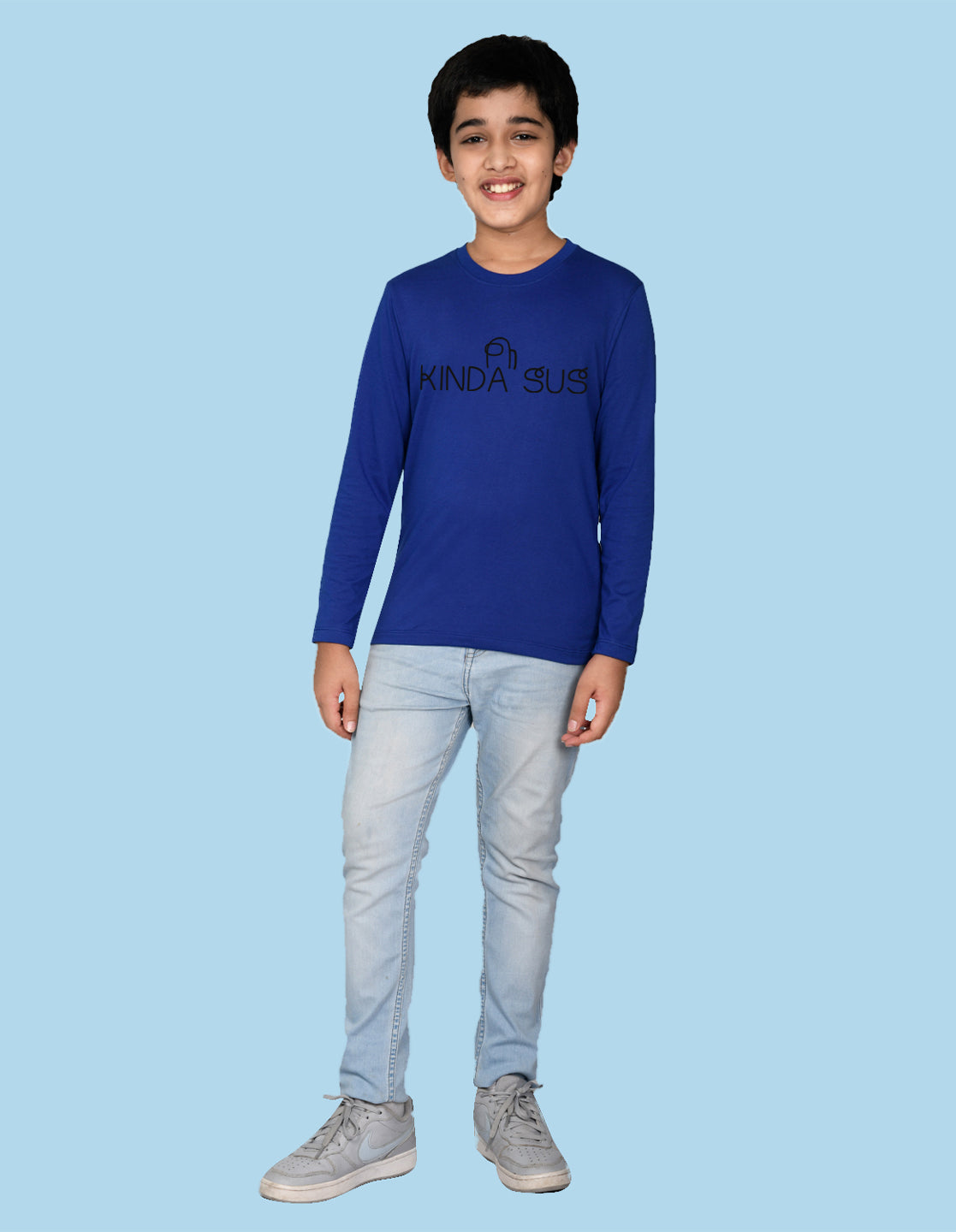 NUSYL Boy's Royal Blue Kinda Sus Text Printed Regular Fit T-Shirt
