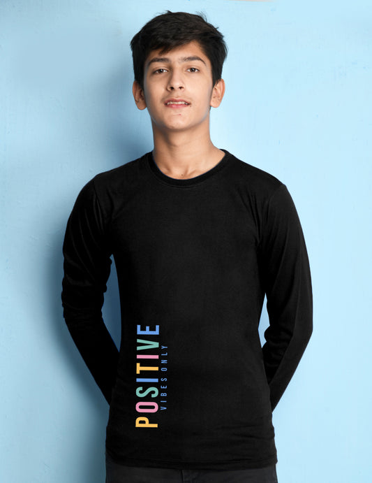 Nusyl Black Biowashed Cotton Full Sleeve T-shirt