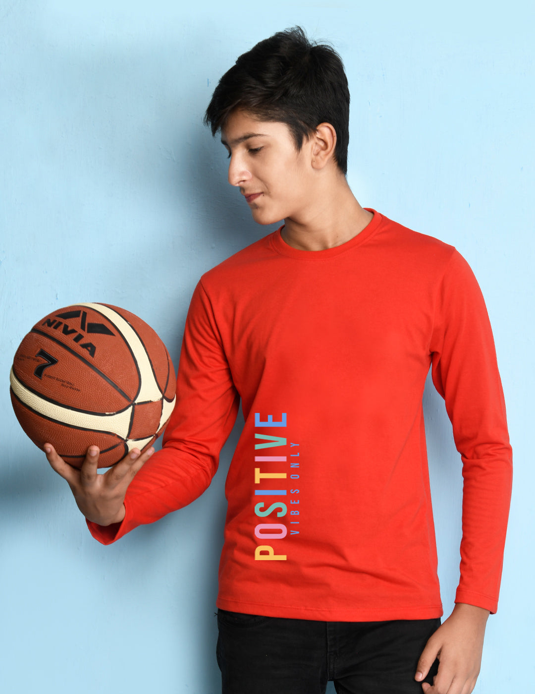 Nusyl Red Biowashed Cotton Full Sleeve T-shirt