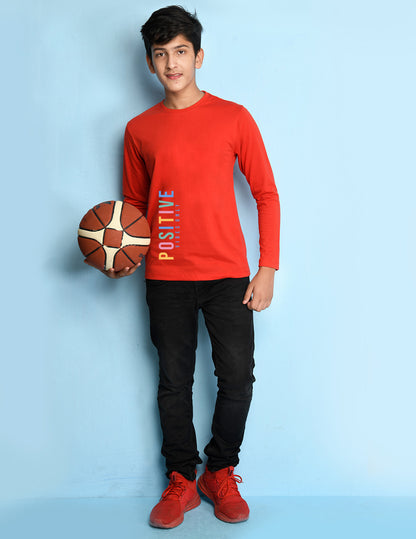 Nusyl Red Biowashed Cotton Full Sleeve T-shirt