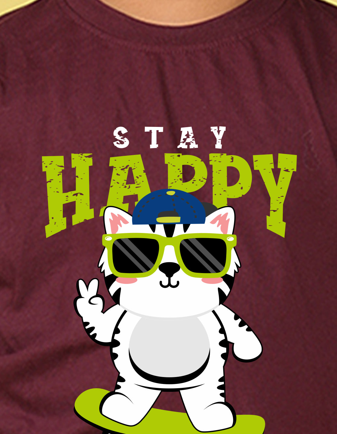 NUSYL Boy's Wine Stay Happy Printed Full sleeves T-Shirt